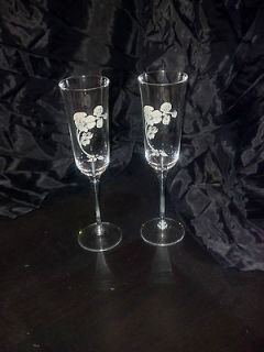 Perrier Jouet Champagne Glass Flutes with Flowers Set of 2 NEW