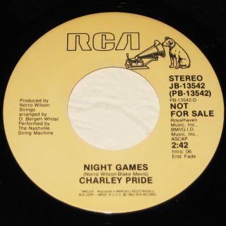 CHARLEY PRIDE ~ Night Games ~ RCA 7 vinyl promo record 45 rpm