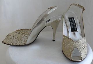 Gold&Silver Eve.Sandal Chantilly Lace Sling Back Wedding Shoe