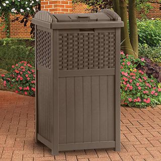 Suncast Wicker Mocha Trash Can for Deck or Patio Outdoor Garbage Can
