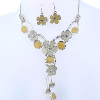 nice 1set yellow flower silver plated drop oil womans pendant
