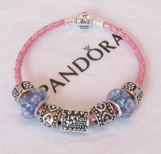 Pandora Bracelet Love You Mom Valentine Charm Bead Purple Flower B1