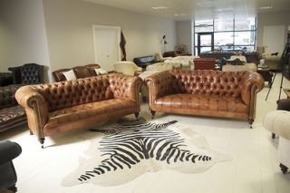 Pair of Our Wilmington Leather Chesterfield Sofas   Hand dyed in Honey
