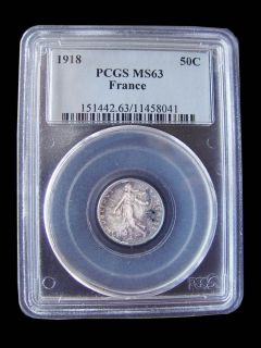 1918 France PCGS MS63 Colorful Toned 50 Centimes