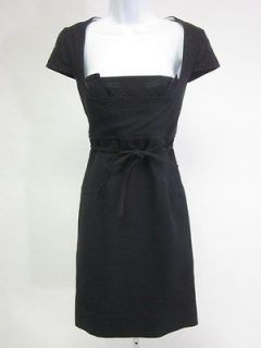 CHRISTIAN LACROIX Black Embroidered Cap Sleeve Tie Waist Dress Sz 38