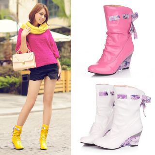 Free Shipping Womens Shoes Flower Bowknot Rain Boots 6cm Wedge Heel