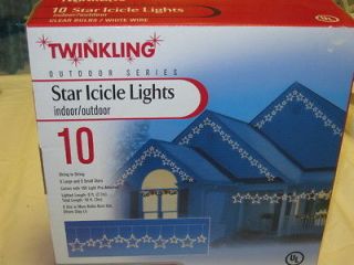 Star Icicle Light Set 10 Star Count Clear Bulbs Christmas Outdoor