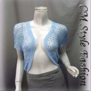 Girly Chic Sequin Crochet Shrug Bolero Topper Blue S