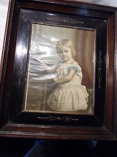 Antique Victorian shadow box walnut frame with picture of young girl