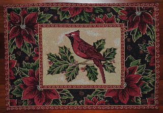 Tapestry Placemat~Christmas Cardinal & Poinsettia~NEW