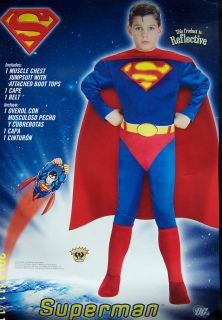 Superman Costume Boys Size M & L With Muscle Chest Reflective Prod New