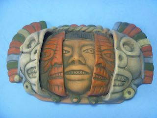 WALL MASK FACE CLAY HANG BEAUTIFUL ART MAYAN MEXICAN THREE GENERATION