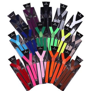 11 Colors) Mens Womens Clip on Suspenders Elastic Y Shape Adjustable