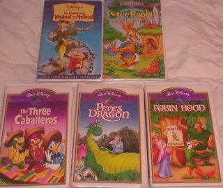 VHS Lot 5 Disney Peter Rabbit Caballeros Ichabod Robin Hood Petes
