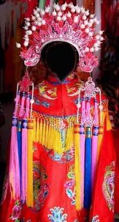 Chinese Folk Opera Performance Costume Dress+Hat Red Phoenix for