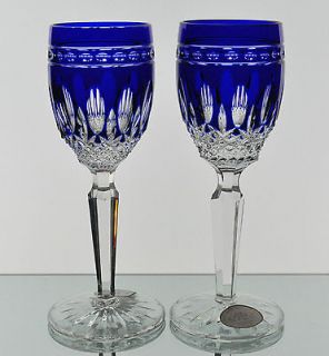 Ajka Clarendon Cobalt Blue Cut to Clear Crystal Wine Cordial Goblets