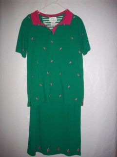 Womens Quaker Factory Sz M Green Spring Pineapple 2 Piece Outfit Set