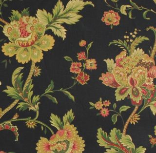 Waverly Fabric / Claremont Onyx / Black Background Floral Print