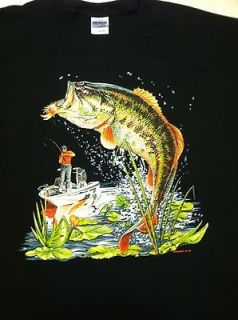 Bass fishing man in boat catching fish t shirt tee available in 6