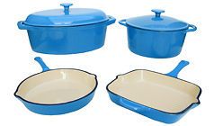 Piece Enamel Cast Iron Blue Cookware Set. ON SALE