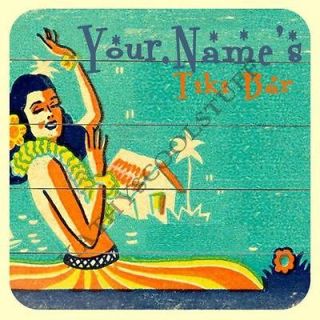 Pack of 4 8 12 coasters PERSONALIZED WITH YOUR NAME TIKI BAR MATS