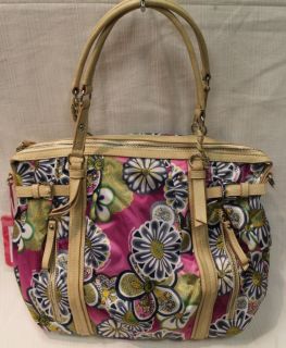 FORNARINA Emilie Pnk/Tan Floral Print Front Zipper Shoulder Handbag