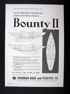 Coleman Boat & Plastics Bounty II 40 ft Yacht Sailboat 1957 Ad