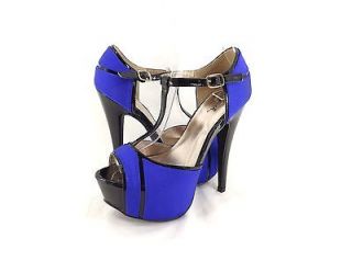 Womens Shoes Qupid Confess 18 T Strap Mary Jane Platforms Cobalt Blue