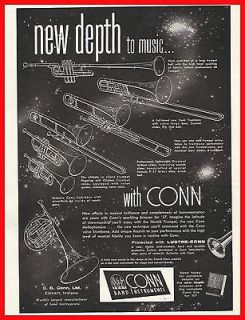 CONN TRUMPETS & TROMBONES Original Vintage Illustrated AD 1957