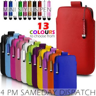 LEATHER PULL TAB SKIN CASE COVER POUCH+MINI STYLUS FOR VARIOUS ALCATEL