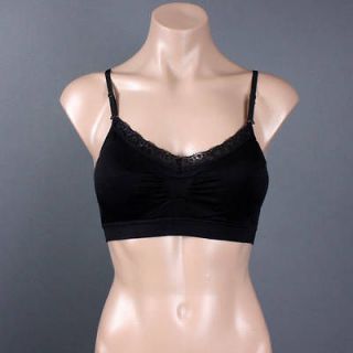 Lace Trim Ruched Stretch Convertible Strap Padded Sports Bra Size 1 SZ