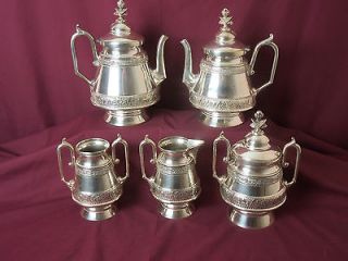 SILVER PLATED 5 PIECE COFFEE & TEA SERVICE ANTIQUE AND OUTSTANDING