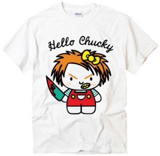 Hello Chucky funny humor cool movie white t shirt