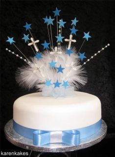 BLUE CHRISTENING / FIRST HOLY COMMUNION CAKE TOPPER WITH DIAMANTE