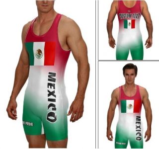 WRESTLING SINGLET MEXICAN FLAG W/CUSTOM TEXT AREA ON THE BACK ALL