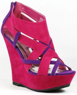 Fuchsia Pink Strappy Two Tone Open Toe Wedge Bamboo Smooch 24