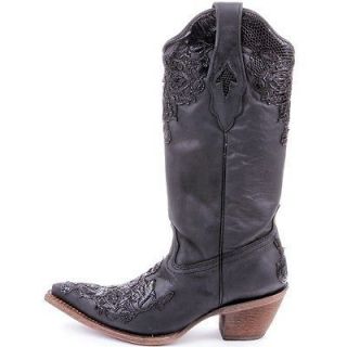 Corral Ladies Black/ Black Lizard Inlay Leather Cowboy Boots