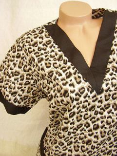 New Women Nursing Brown Leopard Jaguar Cotton Top Size M