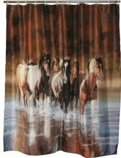 Running Horses Bathroom Decor Shower Curtain Tissue Soap Holders