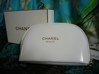 CHANEL Cosmetic bag travel case makeup bag Clutch shiny white gold