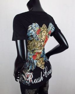 NWT Womens RUSH COUTURE CRYSTAL SAINT with Stones T Shirt Jersey