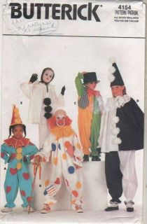 4154 Sewing Pattern Butterick Costume Child Clown Mime Clowns S M L XL