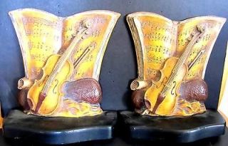 Vintage bookends UNUSUAL Syroco Wood music theme cello violin eames