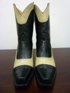 CUSTOM HANDCRAFTED BLACK AND BEIGE OXFORD DESIGNER STYLE COWBOY BOOTS