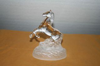 Cristal dArques clear lead crystal rearing horse on frosted stand