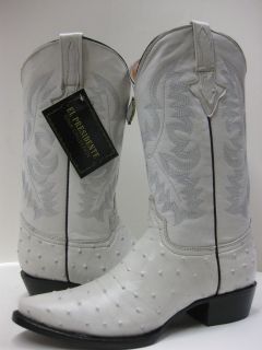 Mens white leather ostrich cowboy boots western rodeo biker