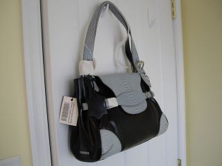 Lapson Structured SMOOTH BLACK Leather w/Blue Croco Shoulder Handbag