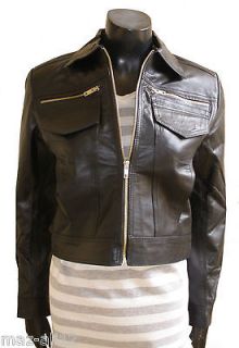 Womens Cropped Denim Inspired Leather Jacket Style 5F