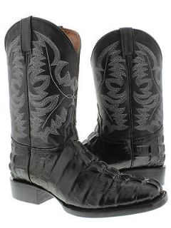 Mens black leather crocodile alligator square cowboy boots western