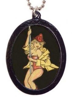 Firefighter Pinup Girl Necklace Tattoo Rockabilly
